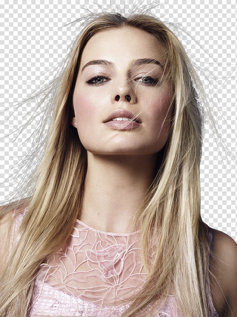 Margot Robbie, woman wearing pink floral sleeveless top transparent background PNG clipart