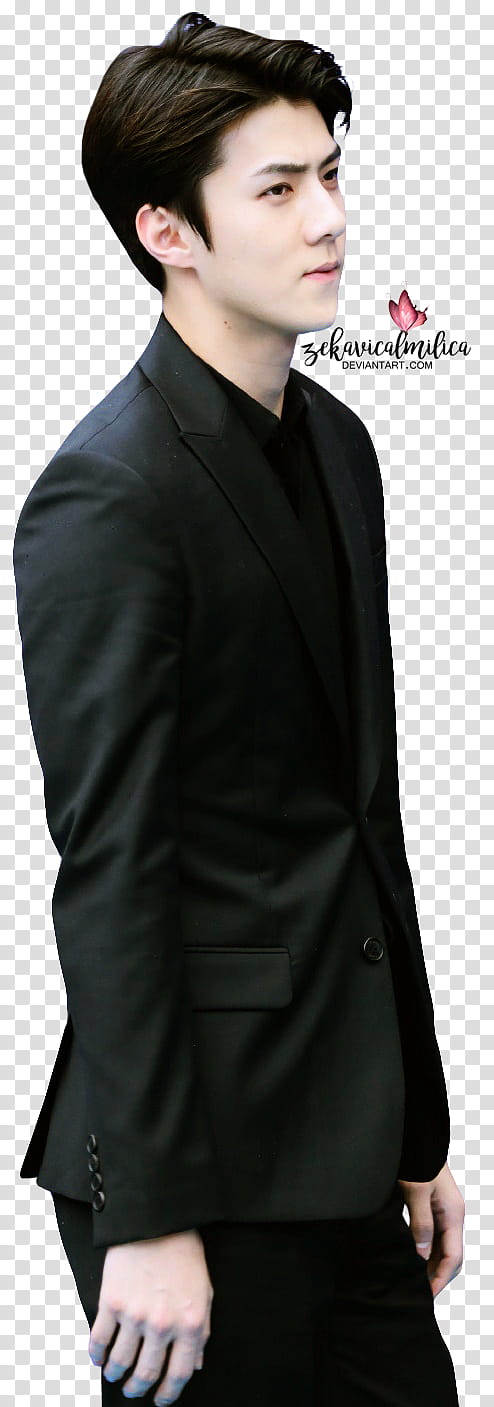 EXO Sehun , man wearing black formal suit transparent background PNG clipart