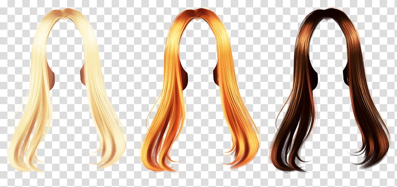 Hair, three assorted-color hair wigs transparent background PNG clipart
