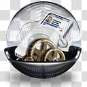 Sphere   , gray MP player and brown gear icon transparent background PNG clipart