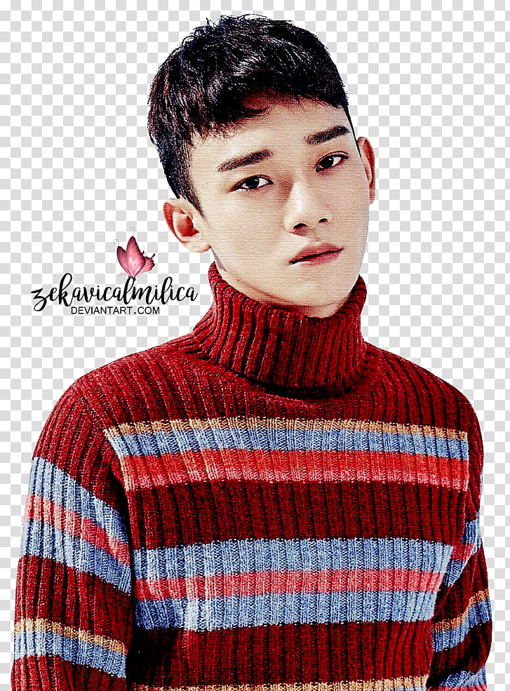 EXO Chen  Season Greetings, man wearing red and blue knitted sweater transparent background PNG clipart