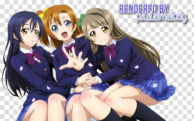 Umi, Honoka, and Kotori Render (Love Live!) transparent background PNG clipart