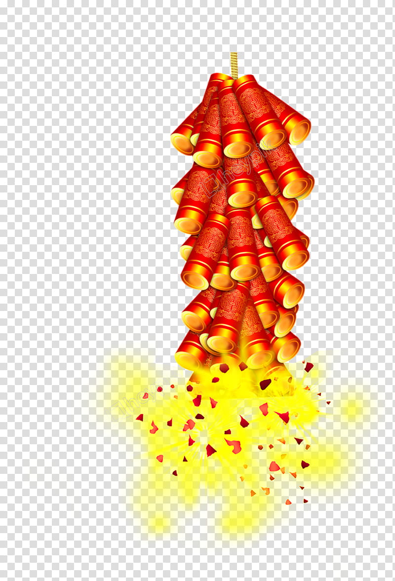 New Year Fireworks, Firecracker, Chinese New Year, Festival, Drawing, Cartoon, Yellow, Orange transparent background PNG clipart