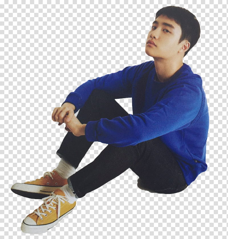 EXO S, man in blue sweater sitting on floor transparent background PNG clipart