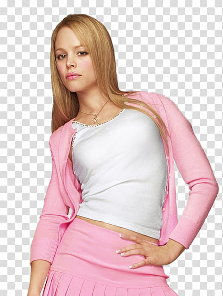 Regina George HQ Render, standing woman wearing pink cardigan transparent background PNG clipart
