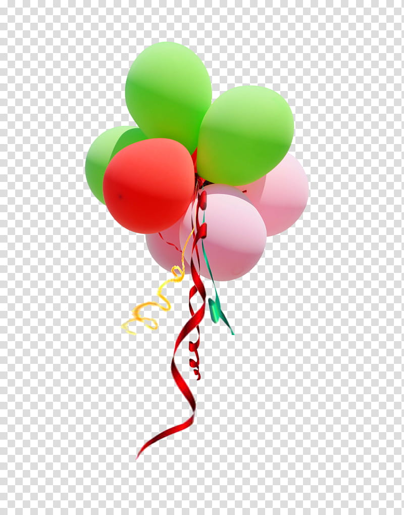 Ballon with Ribbons , green, red, and pink balloons transparent background PNG clipart