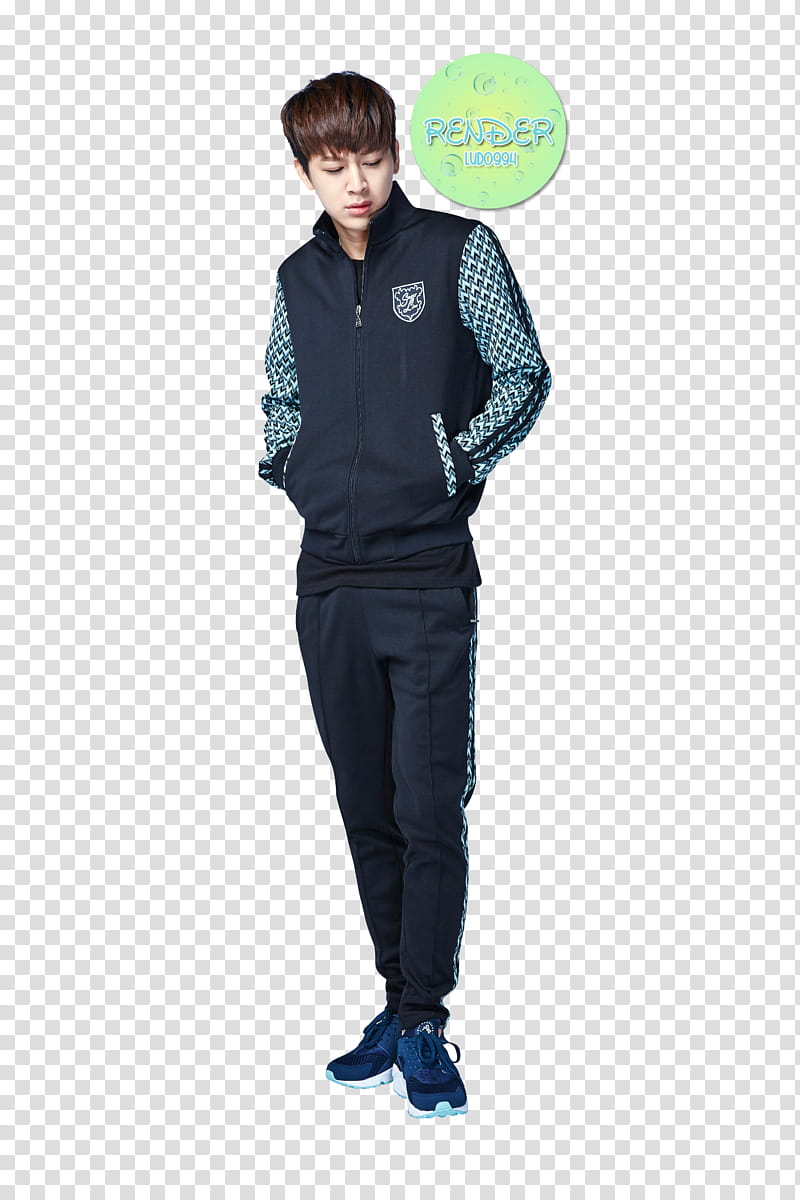 standing man wearing black zip-up jacket and track pants with both hands inside jacket pockets transparent background PNG clipart