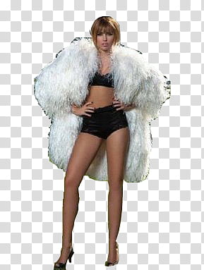 Miley Cyrus  s, woman wearing white fur coat transparent background PNG clipart