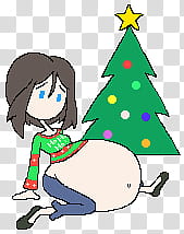 Christmas Eve, pregnant woman sitting beside Christmas tree transparent background PNG clipart