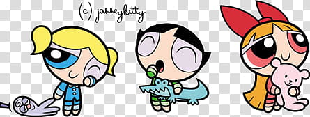 Cartoon Character Powerpuff Girls Holding Dolls Illustration