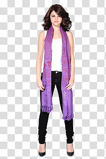 Varia, Selena Gomez wearing purple scarf standing transparent background PNG clipart