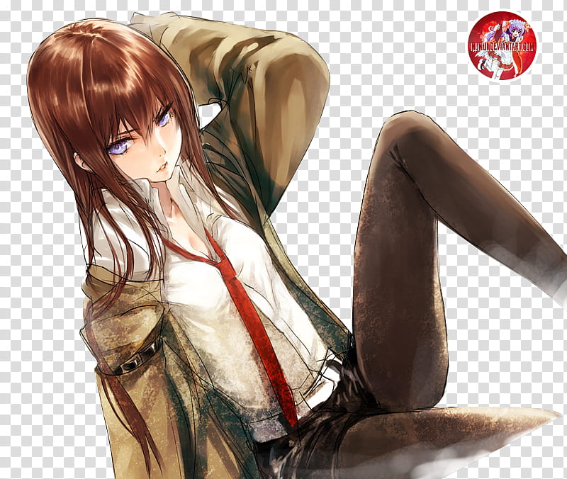 Kurisu Makise, long brown-haired female anime character sketch transparent background PNG clipart