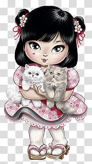 varios, girl holding cats illustration transparent background PNG clipart