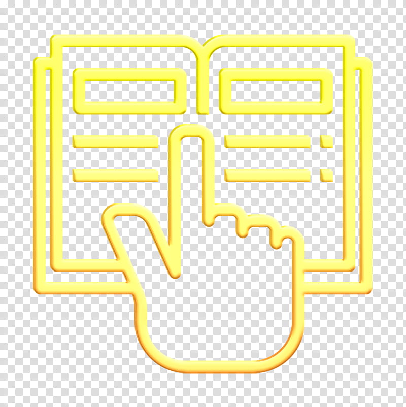 Hands and gestures icon Reading icon Book and Learning icon, Text, Yellow, Line, Symbol, Logo, Emblem transparent background PNG clipart