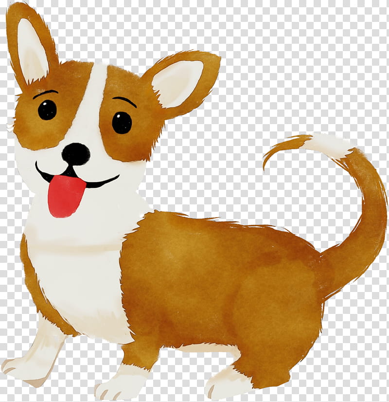 dog cartoon pembroke welsh corgi snout tail, Watercolor, Paint, Wet Ink transparent background PNG clipart