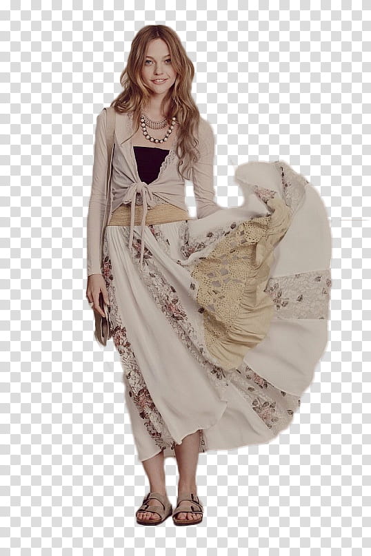 Sasha Pivovarova , woman in white and gray floral maxi skirt transparent background PNG clipart