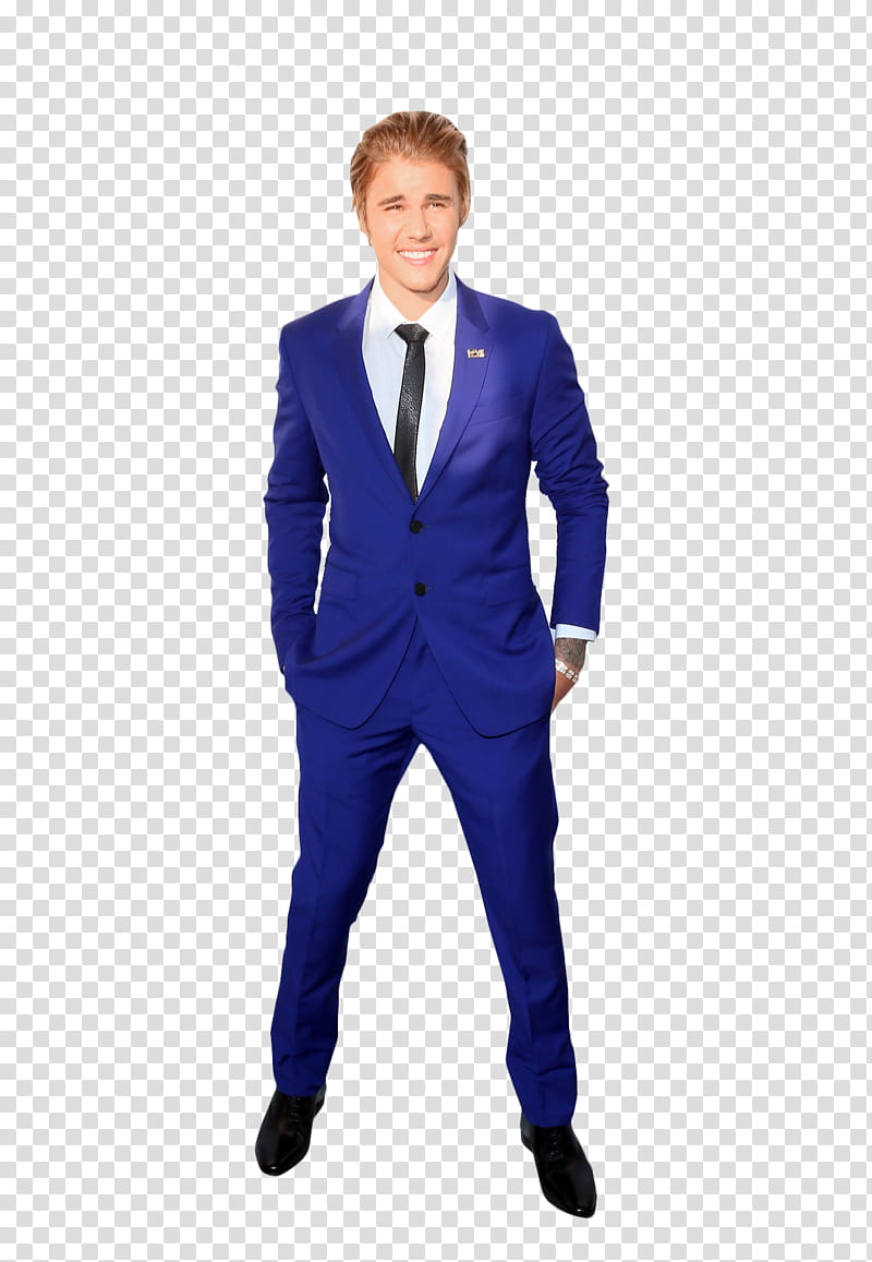 Justin Bieber , smiling Justin Bieber wearing blue and black suit transparent background PNG clipart