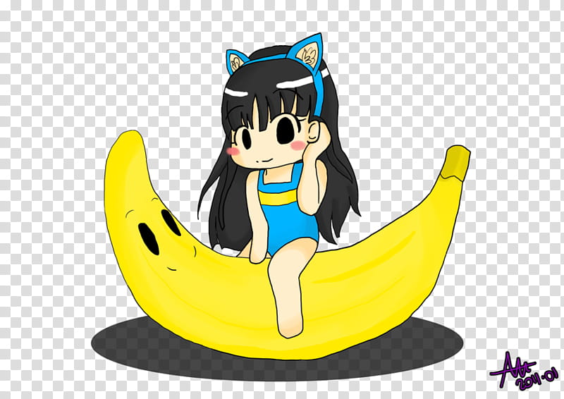 chibi commission: neko girl, girl sitting on banana character transparent background PNG clipart