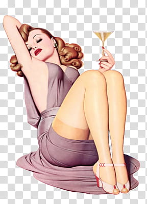 Ning Vintage Pin up girls Pics, animated woman wearing pink dress holding wine glass transparent background PNG clipart