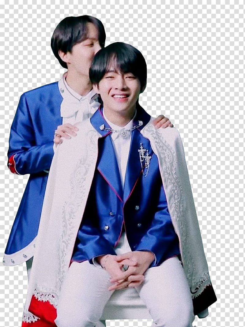 Vhope BTS, two smiling men wearing blue blazers transparent background PNG clipart
