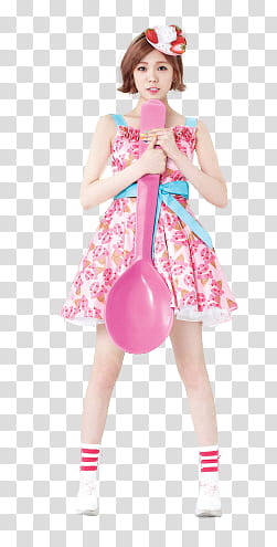 ORANGE CARAMEL WITH  S ABING ABING, woman holding big pink spoon transparent background PNG clipart