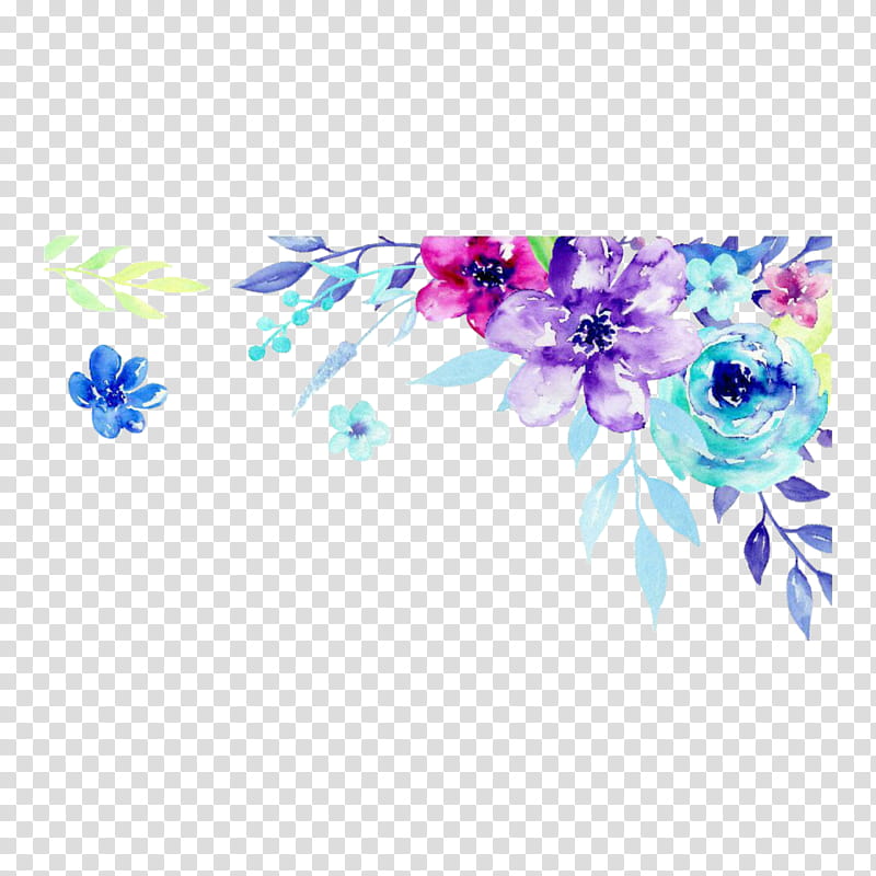 Blue Watercolor Flowers, Watercolor Painting, Floral Design, Navy Blue, Purple, Teal, Violet, Plant transparent background PNG clipart