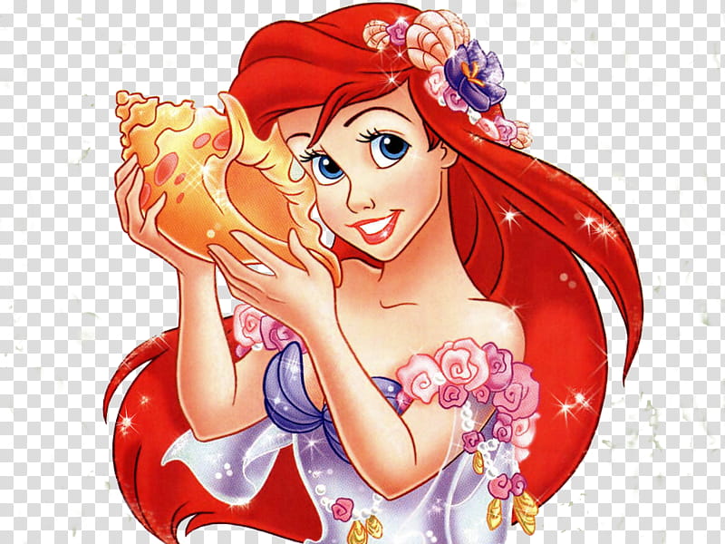 The Little Mermaid Ariel holding conch shell art transparent background PNG  clipart