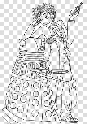 Doctor Who Line Art, man and robot illustration transparent background PNG clipart thumbnail