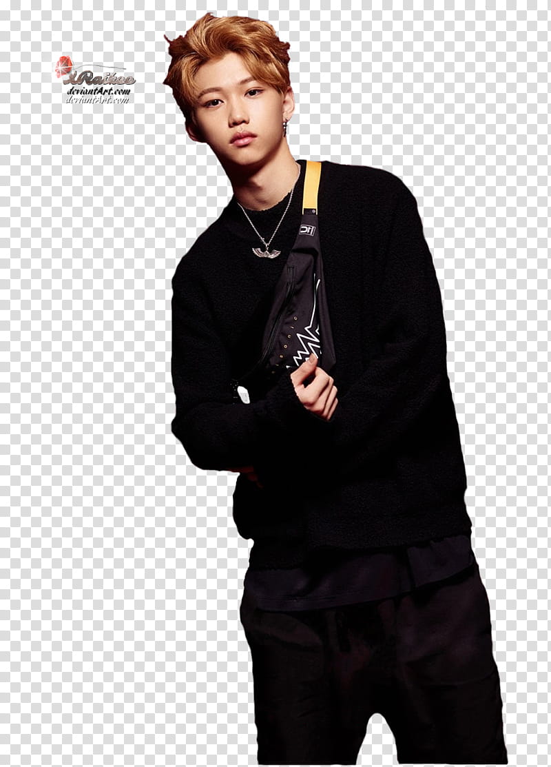 Stray Kids Felix render, man wearing black sweater and pants transparent background PNG clipart