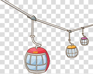 Travel scape, three red, yellow, and purple cable cars illustration transparent background PNG clipart