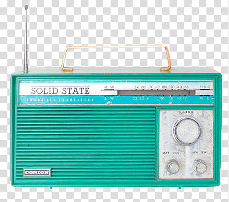 S, teal and white Solid State transistor radio transparent background PNG clipart