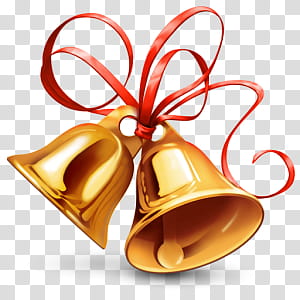 Navidad, two gold bells illustration transparent background PNG clipart