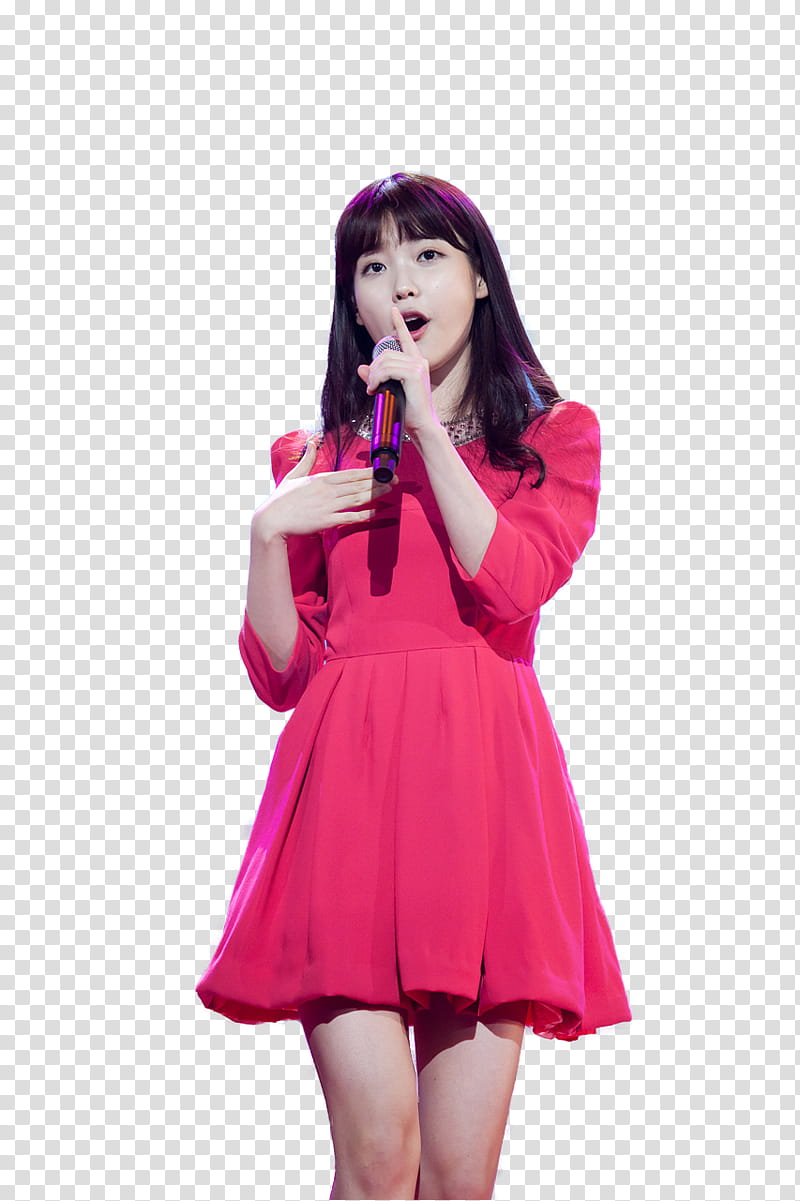 IU, IU holding microphone while opening her mouth transparent background PNG clipart