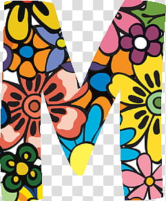 FiloFonts floral, pink, yellow, and purple floral letter M transparent background PNG clipart