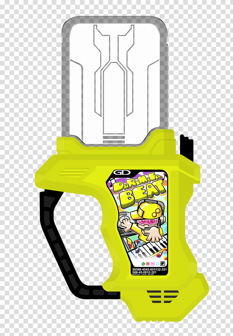 Kamen Rider Brave DoReMiFa Beat Gashat, yellow and black plastic toy transparent background PNG clipart