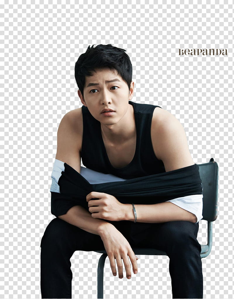 Song Joong Ki, seated man in black tank top illustration transparent background PNG clipart