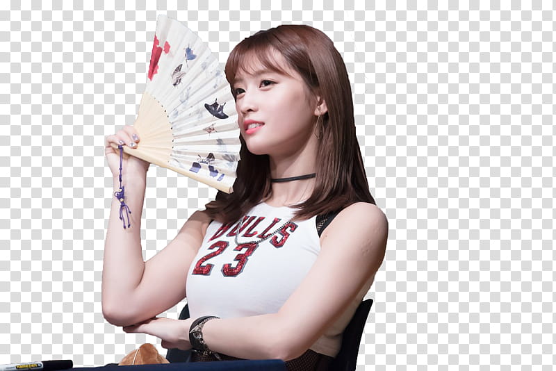 RENDER TWICE MOMO  s, woman holding white hand fan transparent background PNG clipart