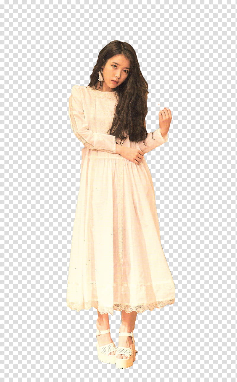 IU SEASON S GREETINGS  PT, woman wearing white long-sleeved maxi dress transparent background PNG clipart