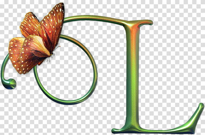 Letras, brown and green L butterfly metal decor transparent background PNG clipart
