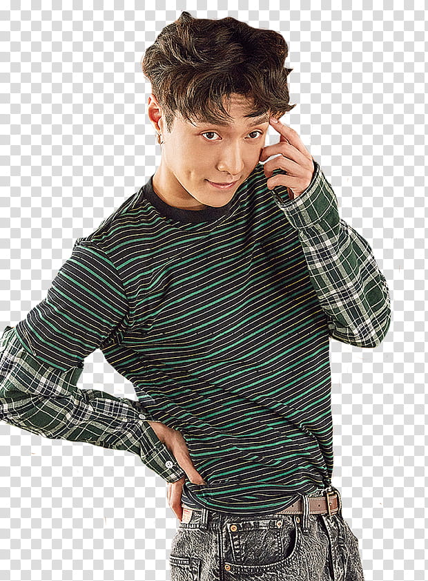 EXO EX ACT COMEBACK, men's green and black striped crew-neck shirt transparent background PNG clipart
