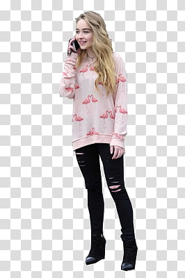 Sabrina Carpenter, woman talking to her phone transparent background PNG clipart