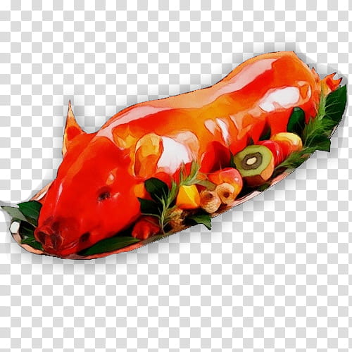 suckling pig food dish cuisine lechona, Watercolor, Paint, Wet Ink, Plant, Chili Pepper, Vegetable transparent background PNG clipart