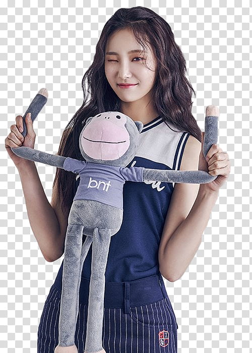 Yeonwoo Momoland PT, woman holding gray primate plush toy transparent background PNG clipart