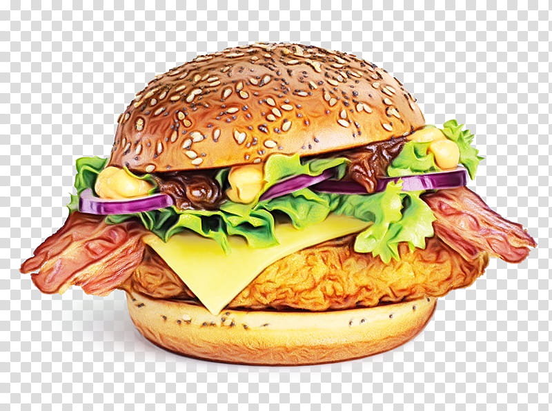 Hamburger, Watercolor, Paint, Wet Ink, Food, Veggie Burger, Junk Food, Fast Food transparent background PNG clipart