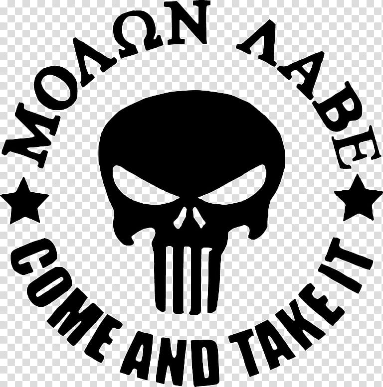 Punisher Logo, Skull, Headgear, Line, Molon Labe, Black And White
, Text, Bone transparent background PNG clipart