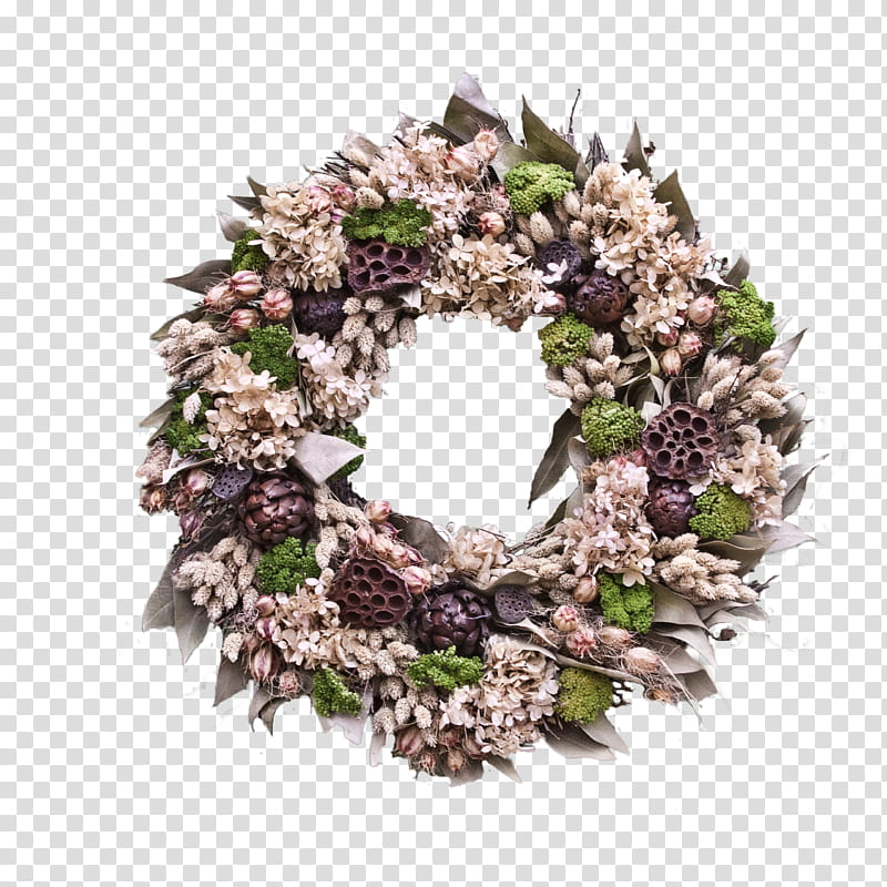 Natural Wreath Cutout, beige and green door decor transparent background PNG clipart