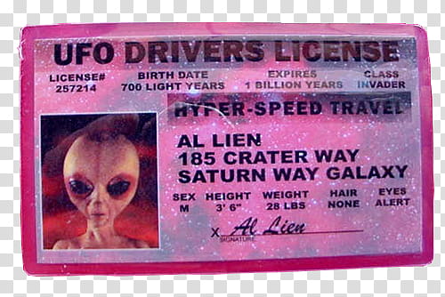 ufo drivers license transparent background PNG clipart