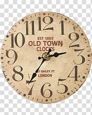 Vintage, brown and red Old Town Clocks analog clock with : display transparent background PNG clipart