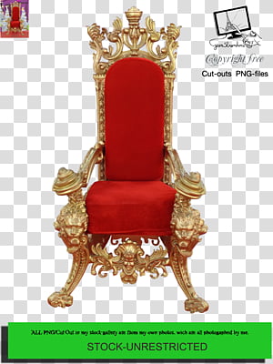 Armchair Red And Gold Wooden Armchair With Text Overlay