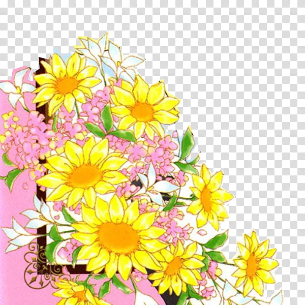 Shoujo, yellow and pink flowers transparent background PNG clipart